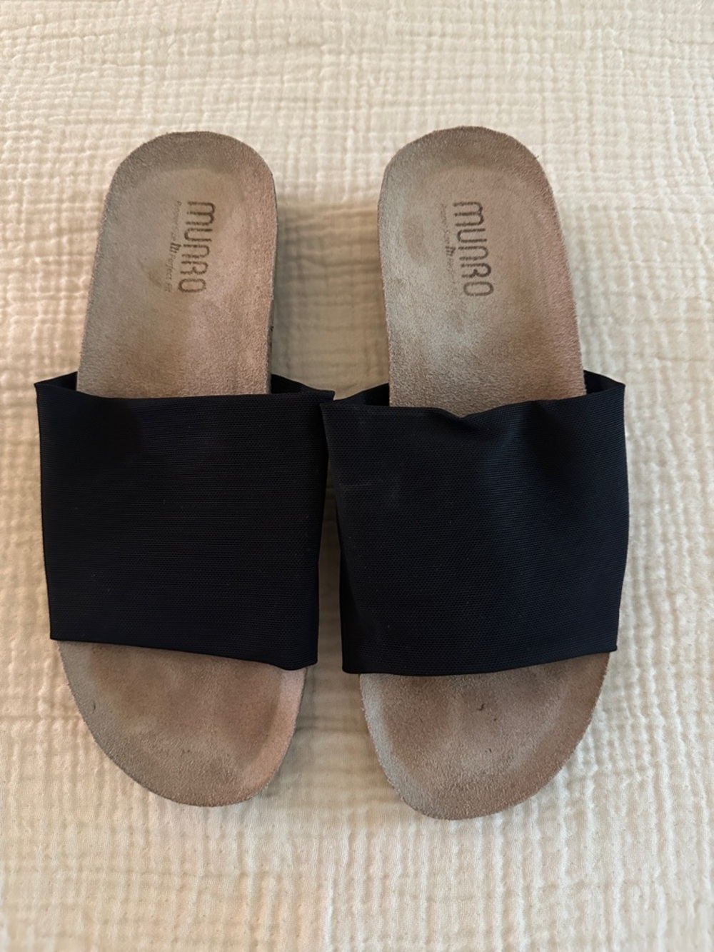 Munro Black Wide-Band Slide Sandals